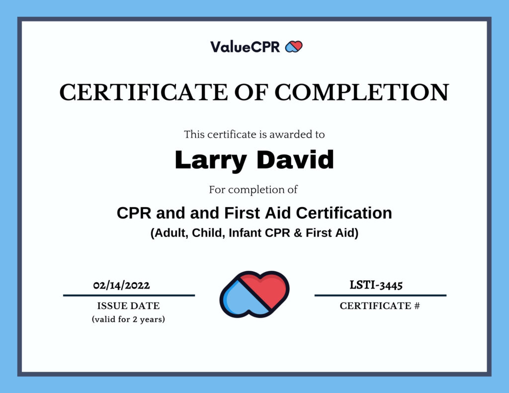 CPR Certification Demo Certificate